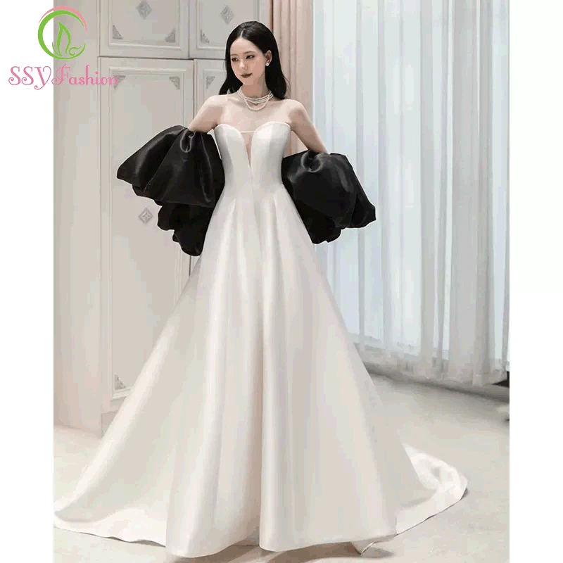 SSYFashion New Banquet Elegant White Satin Evening Dress for Women Sweetheart A-line Black Detachable Sleeves Formal Party Gowns 
SSYFashion New Banquet Elegant White Satin Evening Dress for Women Sweetheart A-line Black Detachable Sleeves Formal Party Gowns