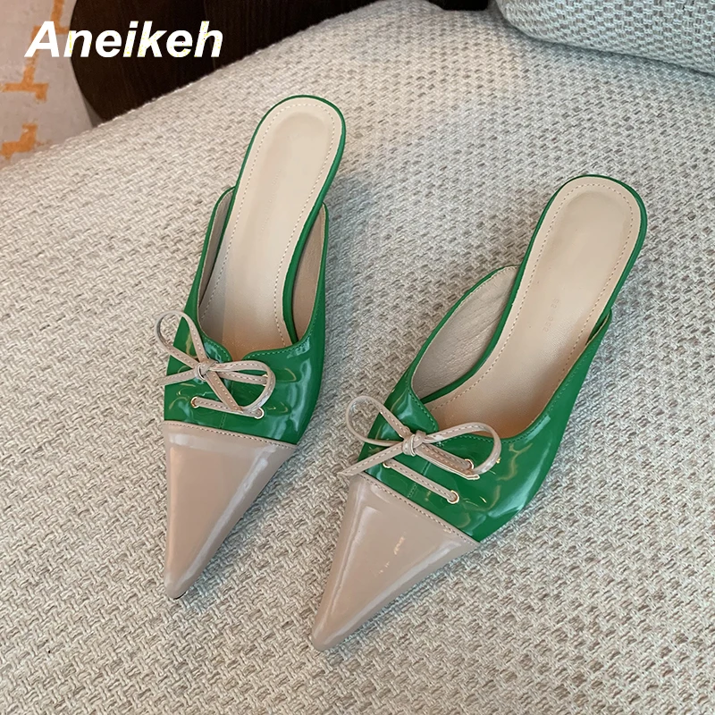Aneikeh 2022 Butterfly-knot Patent Leather Pointed Toe Thin Heels Women Summer Sandal Fashion Slippers Concise Black Size 35-39
Aneikeh 2022 Butterfly-knot Patent Leather Pointed Toe Thin Heels Women Summer Sandal Fashion Slippers Concise Black Size 35-39
