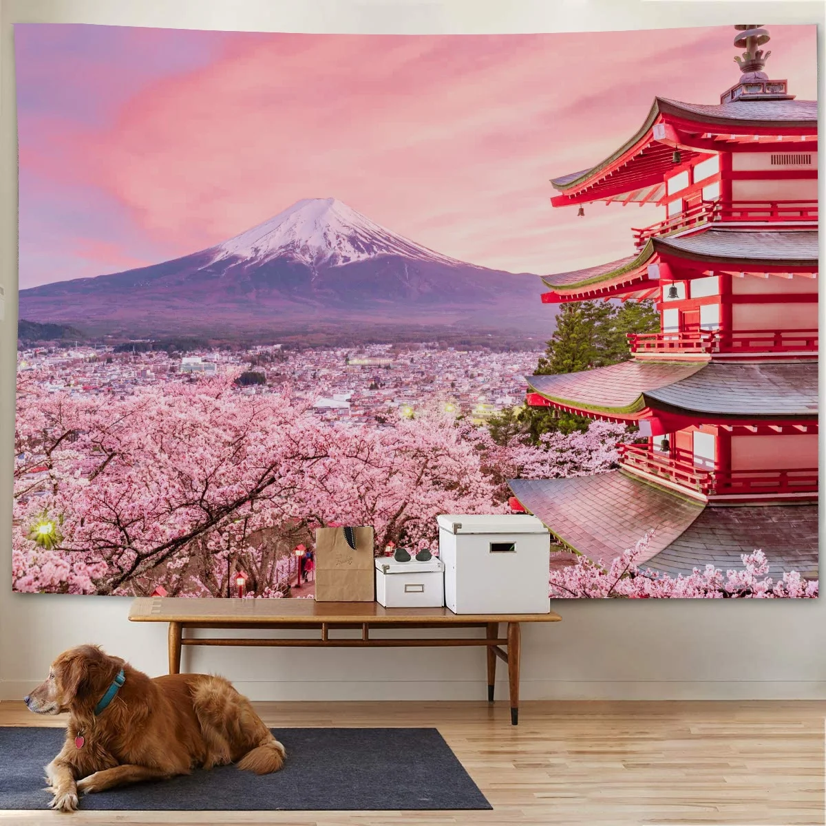 

Sakura Landscape Tapestry Wall Hanging Mount Fuji Scenery Tapestries Home Decoration Boho Blanket Japanese Room Decor Aesthetic