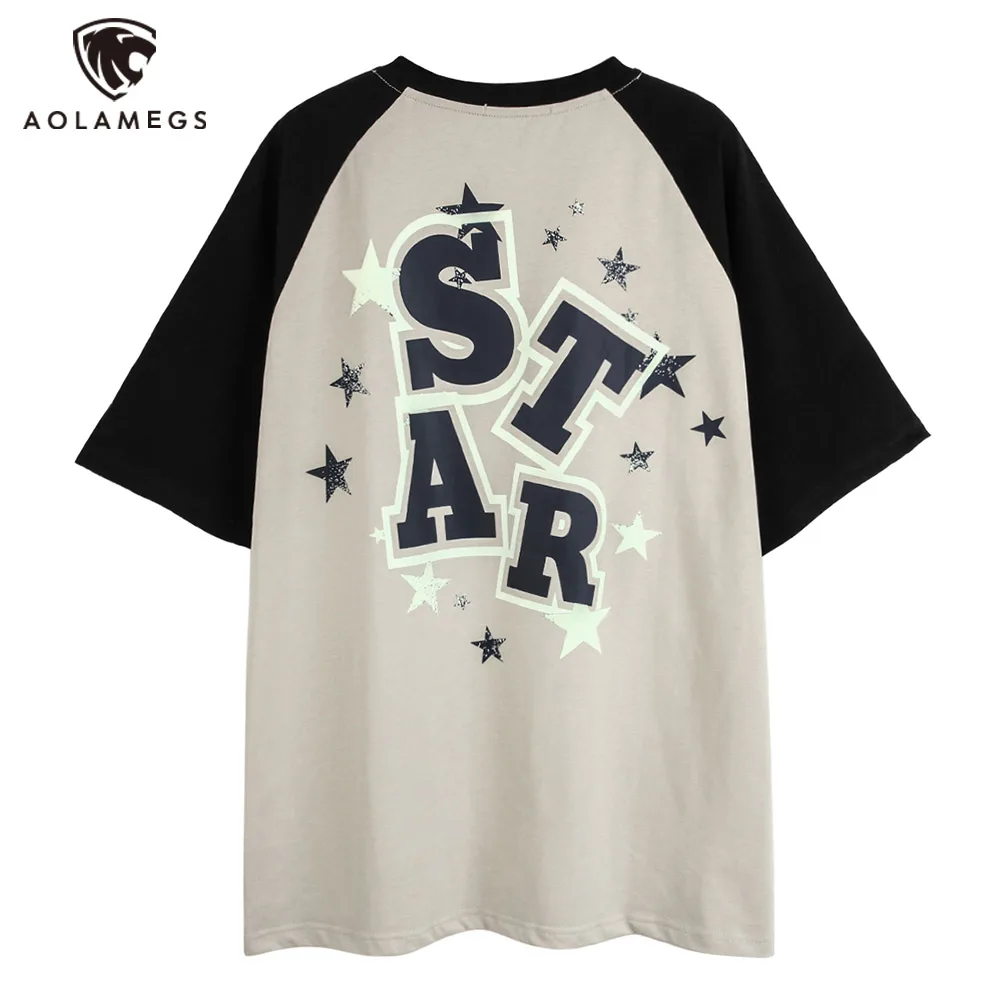 

Harajuku Men's Oversized T-Shirts Splicing Stars Print Y2K T Shirt Summer Fashion Hip Hop Tee Casual High Street Punk Streetwear