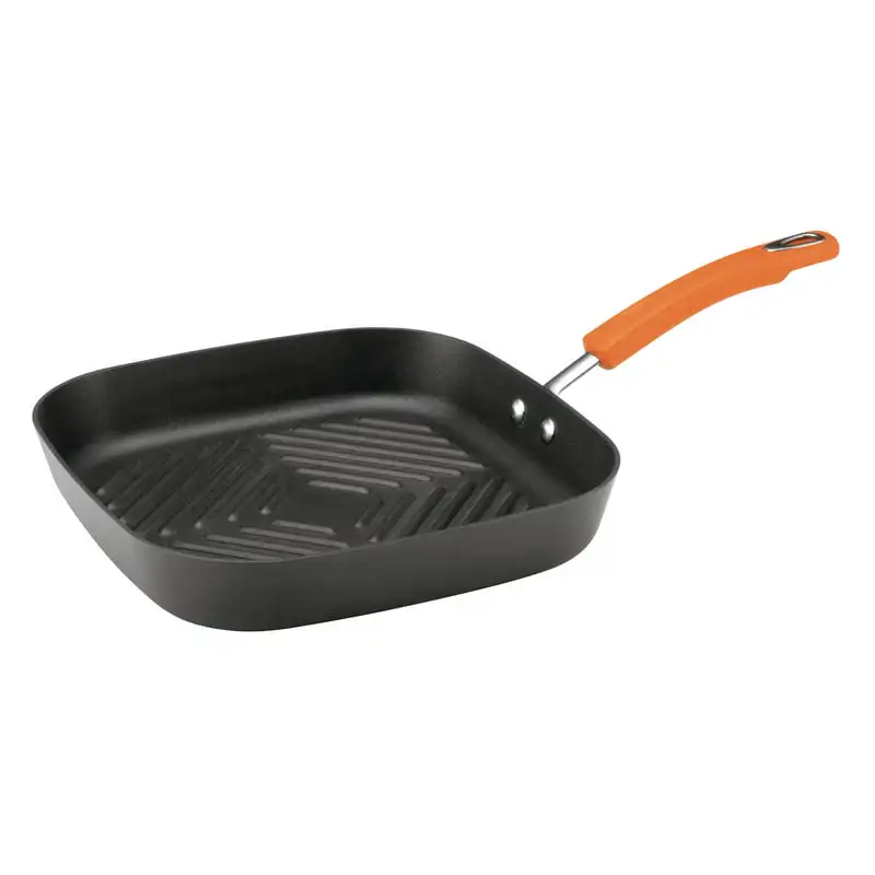 

Hard-Anodized Nonstick Deep Square Grill Pan, Gray with Orange Handle Air fryer liner Air fryer silicone Roti pan Plate for cook