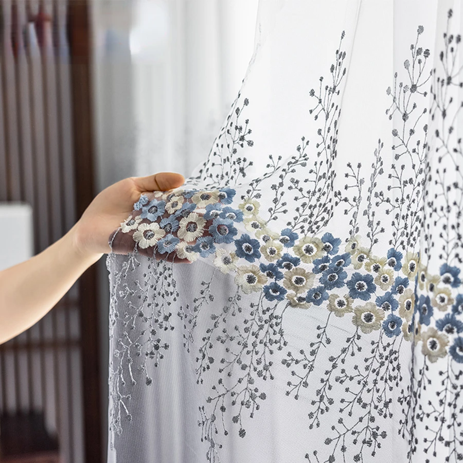 

Gray White Gradient Small Flower Embroidery Tulle Curtains for Living Room Coffee Balcony Kitchen Partition Yarn Gauze Drapes #4
