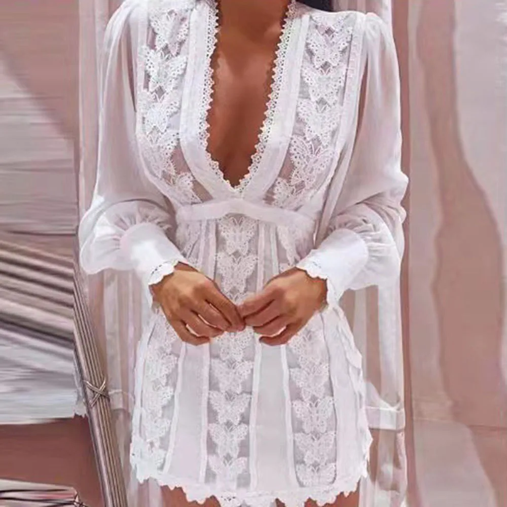 Women White V-Neck Lace Dresses Spring Long Sleeve V-Neck High Waist Pullover Sweet A-Line Office Lady Dresses
Women White V-Neck Lace Dresses Spring Long Sleeve V-Neck High Waist Pullover Sweet A-Line Office Lady Dresses