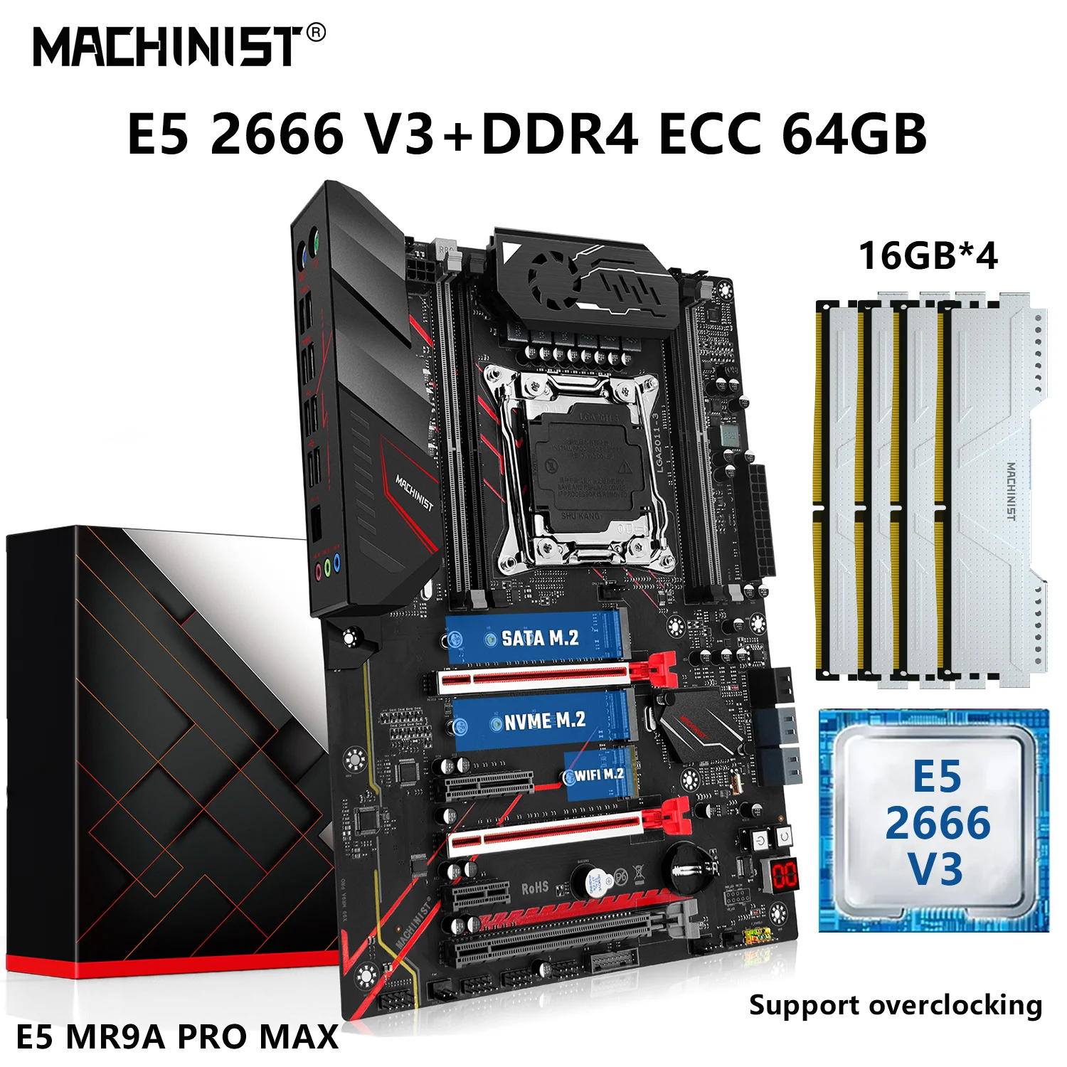 MACHINIST MR9A PRO MAX Motherboard LGA 2011-3 Set Kit Xeon E5 2666 V3 CPU Processor 64G=4x16G DDR4 ECC RAM Combo M.2 NVME SATA
MACHINIST MR9A PRO MAX Motherboard LGA 2011-3 Set Kit Xeon E5 2666 V3 CPU Processor 64G=4x16G DDR4 ECC RAM Combo M.2 NVME SATA