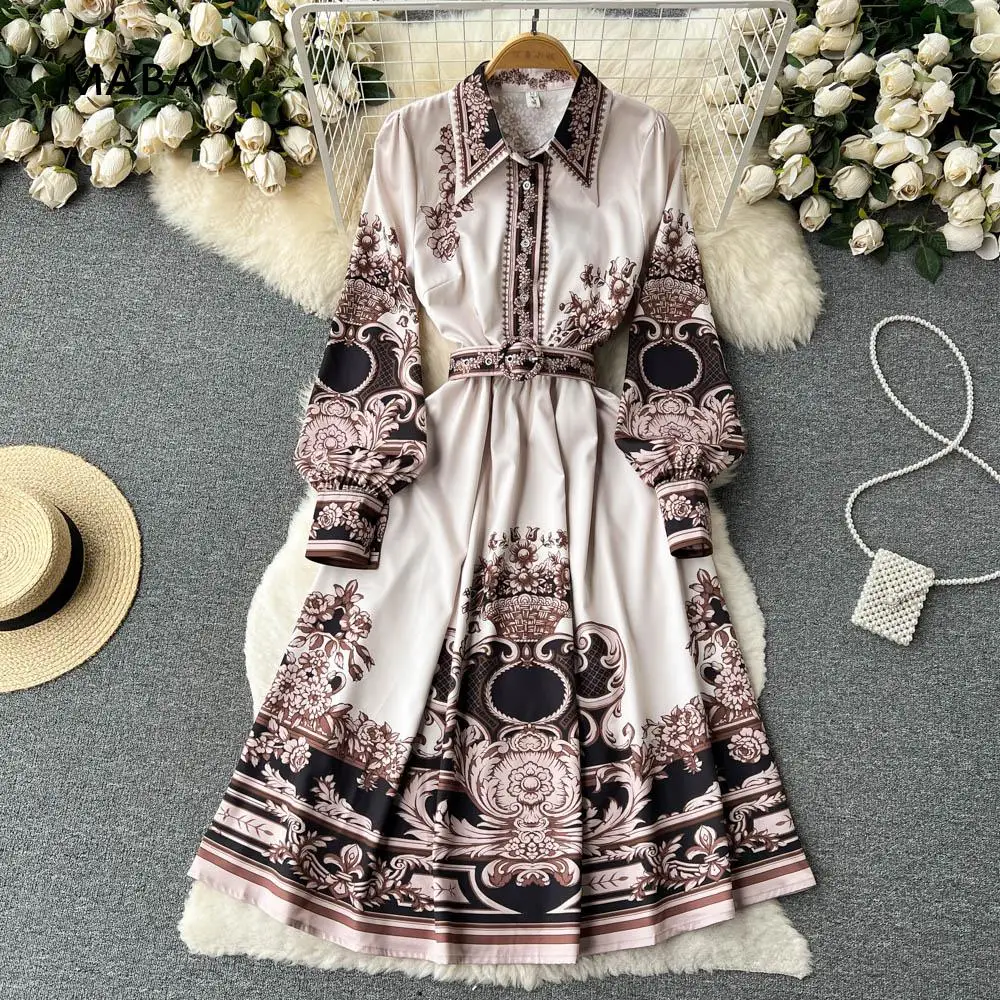 High-quality New Fashion Autumn Retro Printed Long-sleeved Shirt Collar Lace-up Waist A-line Shirts Dress Vintage Vestidos 2023
High-quality New Fashion Autumn Retro Printed Long-sleeved Shirt Collar Lace-up Waist A-line Shirts Dress Vintage Vestidos 2023
