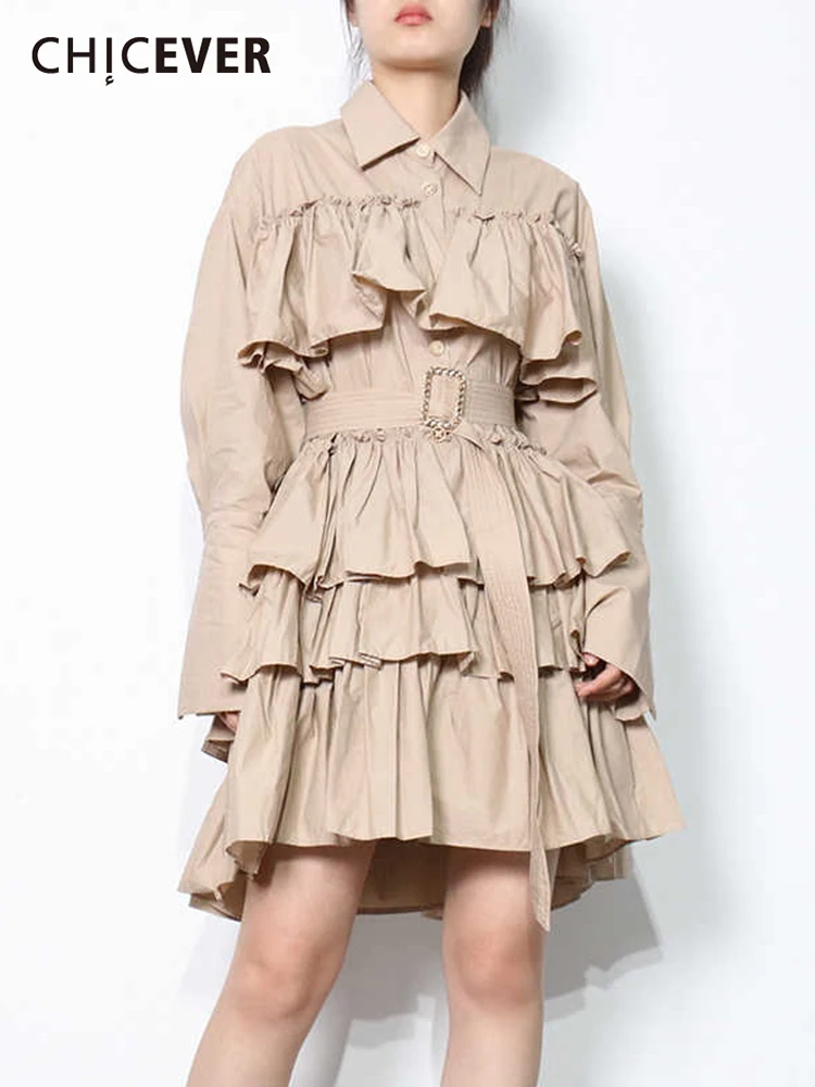 CHICEVER Solid Patchwork Ruffles Dress For Women Lapel Long Sleeve High Waist Mini Pullover Dresses Female 2022 Summer Clothing
CHICEVER Solid Patchwork Ruffles Dress For Women Lapel Long Sleeve High Waist Mini Pullover Dresses Female 2022 Summer Clothing