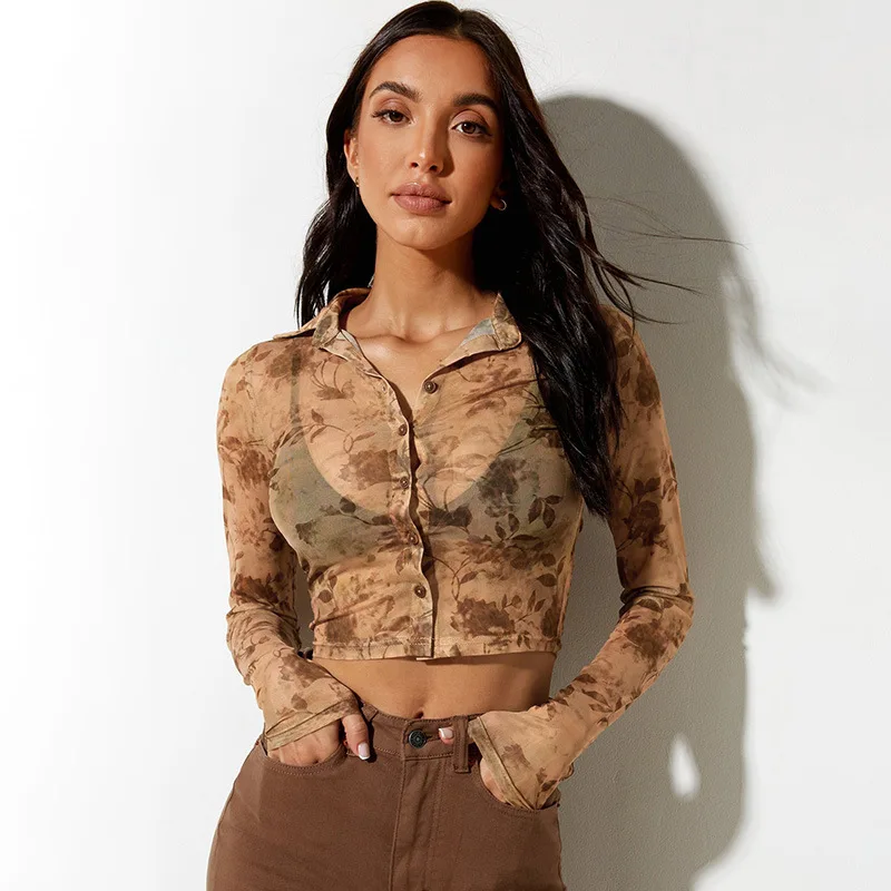 Perspective Plants Printed Lapel Long Sleeve T-Shirts Spring Summer Women Single Breasted Crop Tops Office Lady Casual Commute
Perspective Plants Printed Lapel Long Sleeve T-Shirts Spring Summer Women Single Breasted Crop Tops Office Lady Casual Commute