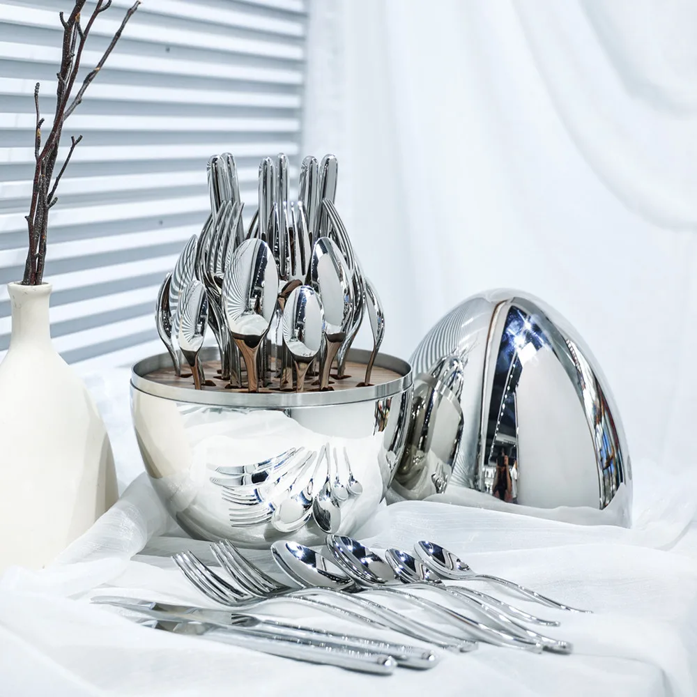 24Pcs Tableware Set 18/10 Stainless Steel Cutlery Egg Shape Luxury Dinnerware Flatware Gold Silverware Dinnerware With Gift Box
24Pcs Tableware Set 18/10 Stainless Steel Cutlery Egg Shape Luxury Dinnerware Flatware Gold Silverware Dinnerware With Gift Box
