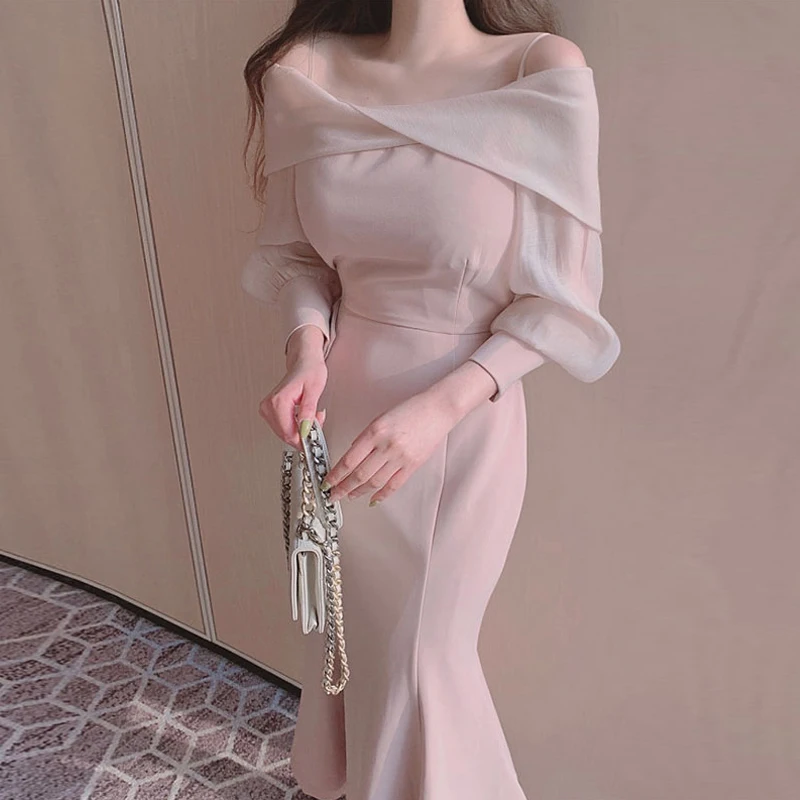 Korean Chic Elegant Slash Off The Shoulder Mermaid Dress Women Wrap Hip Puff Long Sleeve Club Vestidos De Mujer Slim
Korean Chic Elegant Slash Off The Shoulder Mermaid Dress Women Wrap Hip Puff Long Sleeve Club Vestidos De Mujer Slim