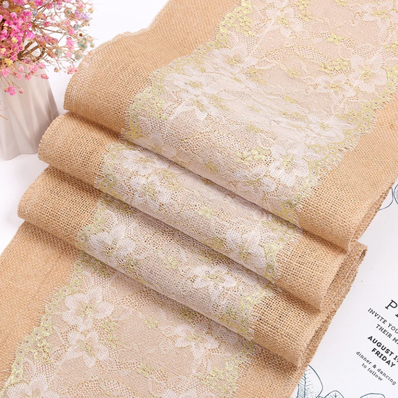 Jute Table Runner Vintage Natural Burlap Shiny Lace Table Runner for Wedding Christmas Birthday Party and Hotel Decoration
Jute Table Runner Vintage Natural Burlap Shiny Lace Table Runner for Wedding Christmas Birthday Party and Hotel Decoration
