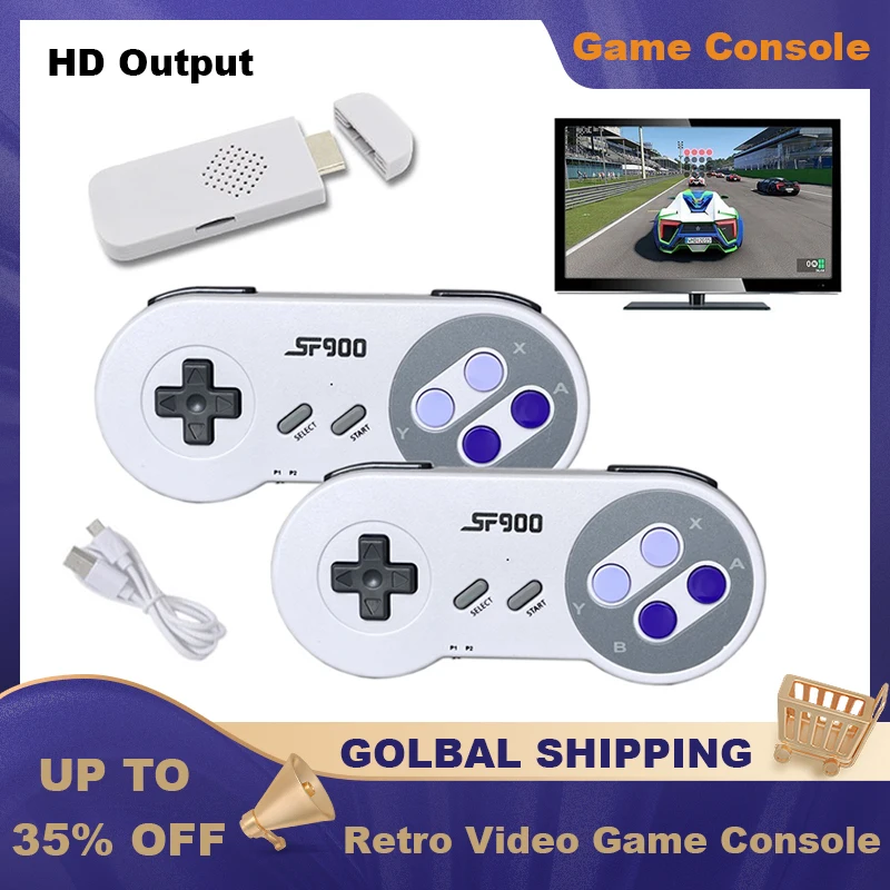 

SF900 Retro Game Console HD Output Video Game Stick 2.4G Wireless Controller Gamepad Built-in 1500 Games for NES SNES Sega Mega