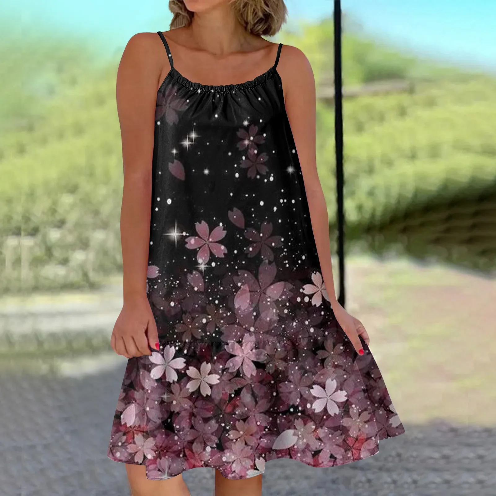 Women's dress Round Neck Strap Sleeveless floral Printed Dress Short A-line Large Swing Dress boho beachwear vestido feminino
Women's dress Round Neck Strap Sleeveless floral Printed Dress Short A-line Large Swing Dress boho beachwear vestido feminino