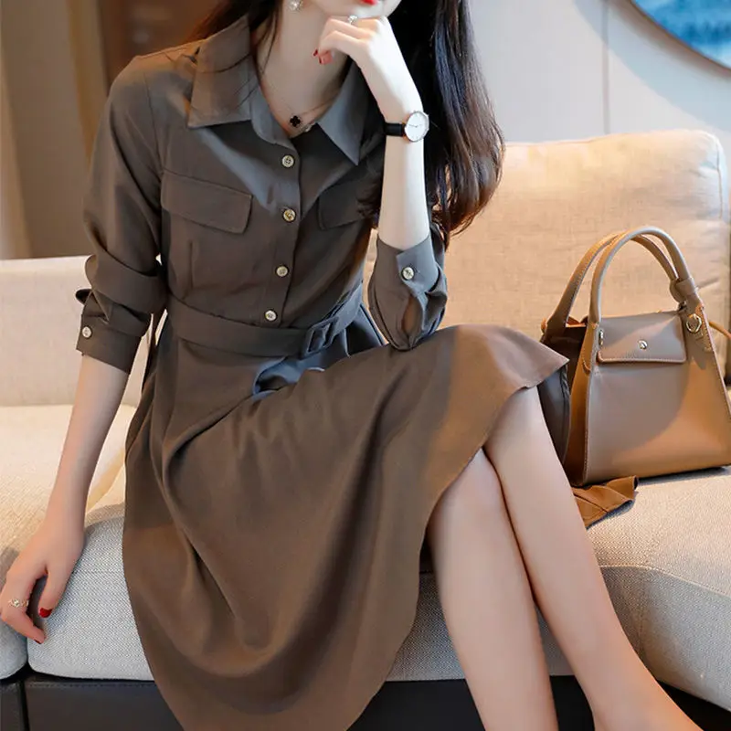 Woman Bodycon Elegant Dresses Female Long Sleeve Pleated Shirt Dress Office Ladies Solid Casual Midi-length Dresses Vestido G36
Woman Bodycon Elegant Dresses Female Long Sleeve Pleated Shirt Dress Office Ladies Solid Casual Midi-length Dresses Vestido G36