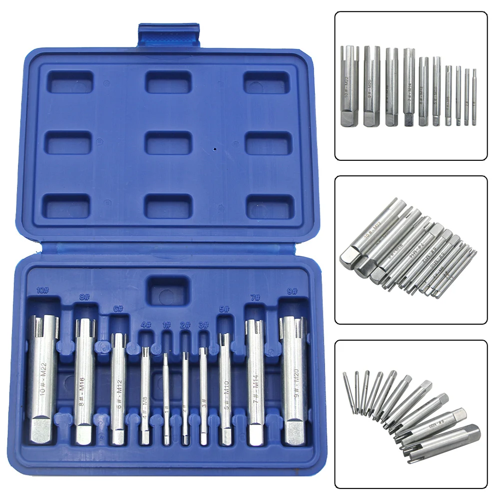 10pcs Remove Stripped Damaged Screw Tap Extractor Broken Head Screw Removal Tool Wrench Set Drill Bit Screw Tap Extractor M4-M22
10pcs Remove Stripped Damaged Screw Tap Extractor Broken Head Screw Removal Tool Wrench Set Drill Bit Screw Tap Extractor M4-M22