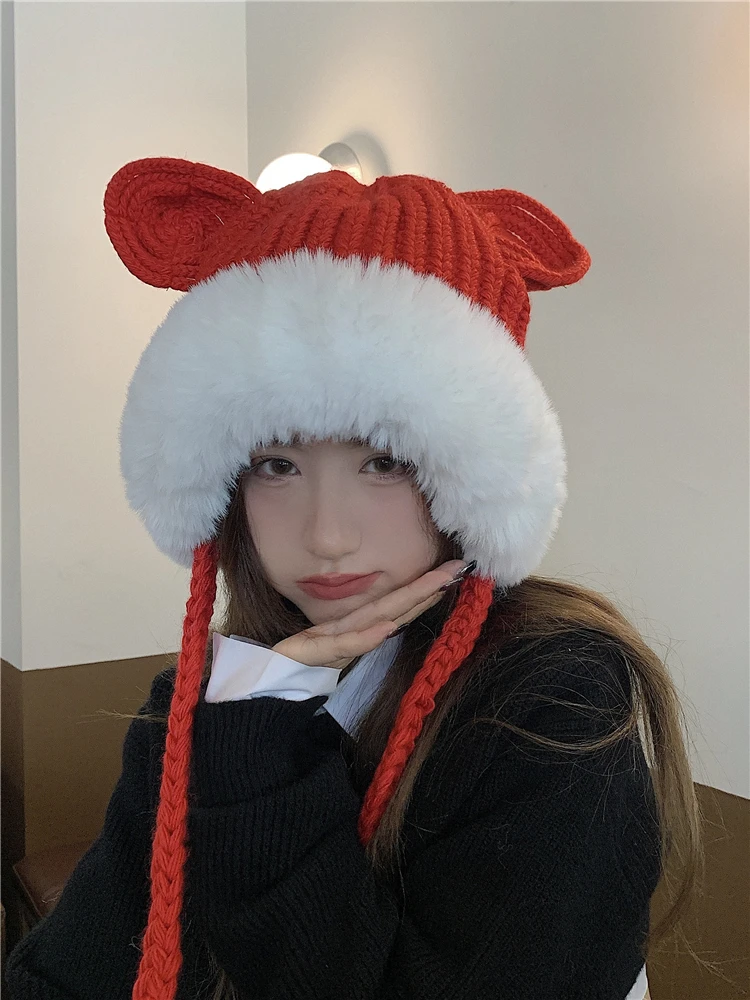 Red Bear Ears Plush Bonnet Female Winter Cute Knitted Hat Fleece Lined Padded Warm Keeping Ear Protection Ski Woolen Cap
Red Bear Ears Plush Bonnet Female Winter Cute Knitted Hat Fleece Lined Padded Warm Keeping Ear Protection Ski Woolen Cap
