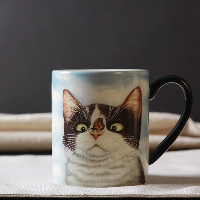 

High Quality Drinkware Ceramic Mugs Handgrip Porcelain Pastoral 450ml Coffee Cup Cute Cat Mug Thicken Zakka Cups Wholesale