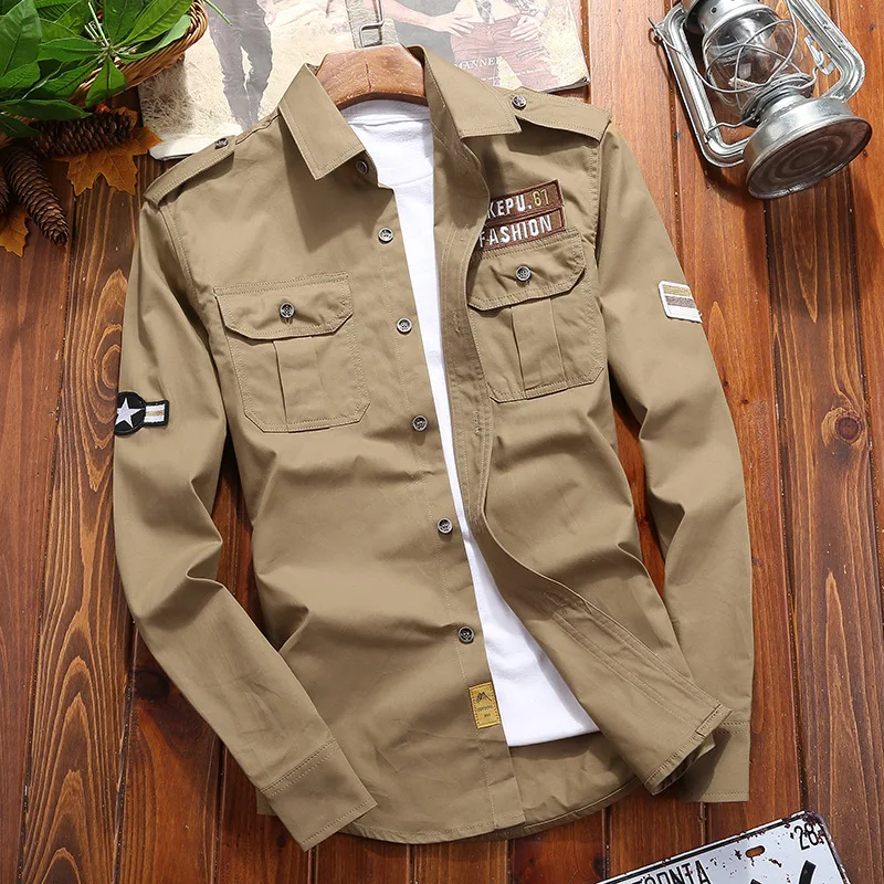 Men's Shirts Cotton Military Shirt Khaki Casual Slim Fit with Pocket Long Sleeve Vintage Jacket Streetwear Drop Shipping
Men's Shirts Cotton Military Shirt Khaki Casual Slim Fit with Pocket Long Sleeve Vintage Jacket Streetwear Drop Shipping