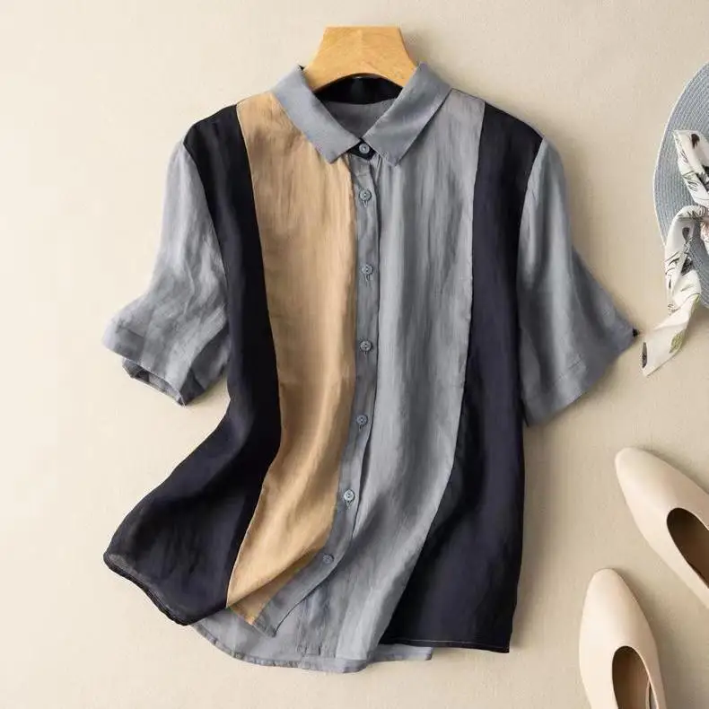 Long Sleeve Shirt Cotton Linen Blouse Women Tops Spring Fall Button Up Vintage Patchwork Striped Shirts Ladies Tops Blusas Mujer
Long Sleeve Shirt Cotton Linen Blouse Women Tops Spring Fall Button Up Vintage Patchwork Striped Shirts Ladies Tops Blusas Mujer