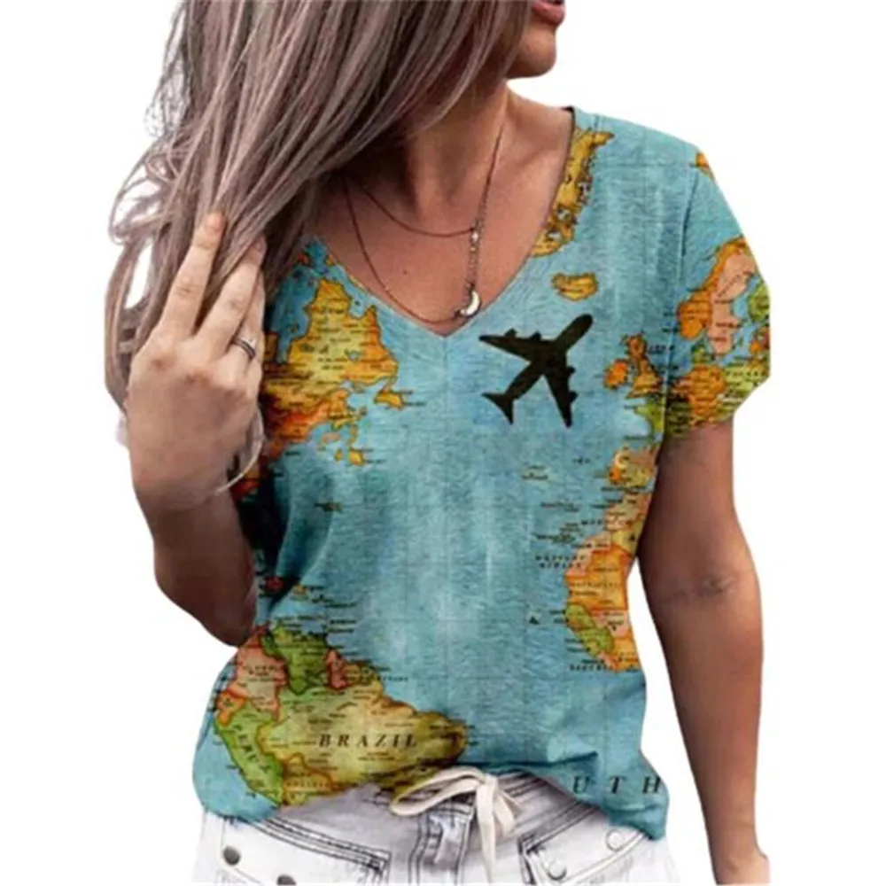Summer Floral Print T Shirt Women's Short Sleeve 3D Map Shirt Fashion Casual V Neck Ladies Size Top
Summer Floral Print T Shirt Women's Short Sleeve 3D Map Shirt Fashion Casual V Neck Ladies Size Top