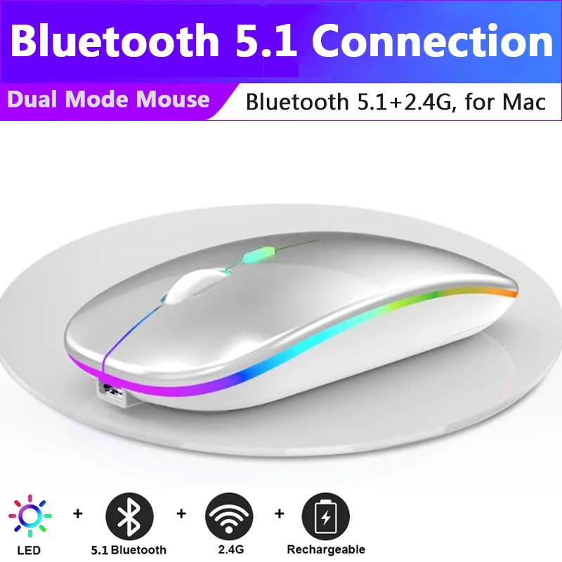 New RGB Bluetooth Mouse 2.4G USB Rechargeable Wireless Mice 2 in1 Optical Slim Mute Ergonomic Mouse with Backlit For Laptop Mac
New RGB Bluetooth Mouse 2.4G USB Rechargeable Wireless Mice 2 in1 Optical Slim Mute Ergonomic Mouse with Backlit For Laptop Mac