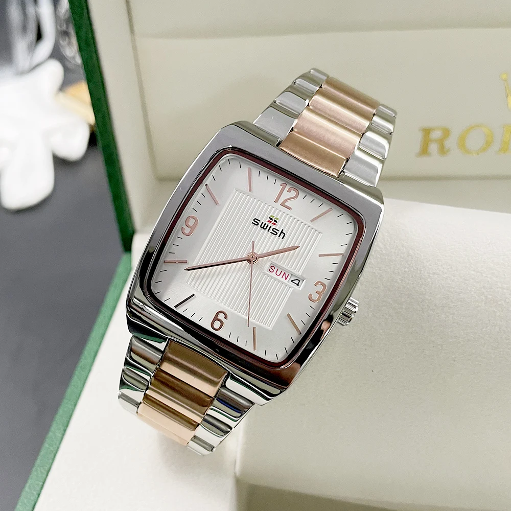 SWISH Rose Gold Square Watch for Men Fashion Dress Luxury Calendar Date Thin 40mm Simple Wristwatch Folding Buckle
SWISH Rose Gold Square Watch for Men Fashion Dress Luxury Calendar Date Thin 40mm Simple Wristwatch Folding Buckle