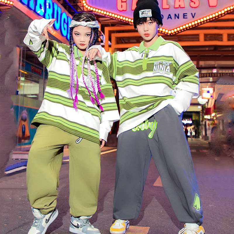 2022 New Jazz Dance Costumes For Kids Long Sleeved Stripe Shirts Loose Pants Kpop Outfits Girls Boys Hip Hop Clothing DQS11196
2022 New Jazz Dance Costumes For Kids Long Sleeved Stripe Shirts Loose Pants Kpop Outfits Girls Boys Hip Hop Clothing DQS11196