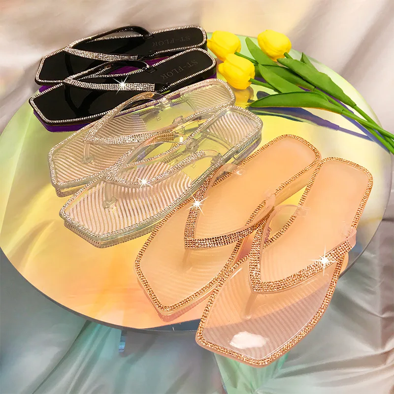 Ladies' New Rhinestone Slippers, Square Head, Flat Bottom, Transparent Crystal Jelly Flip-flops Women's Outer Wear Slippers
Ladies' New Rhinestone Slippers, Square Head, Flat Bottom, Transparent Crystal Jelly Flip-flops Women's Outer Wear Slippers