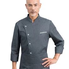 Restaurant Chef Shirt Hotel Cook Uniform Stand Collar Long Sleeve Kitchen Coat Cafe Bakery Waiter Work Clothes Tops +Apron Set