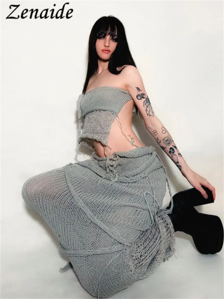 Zenaide 2023 Strapless Crop Top And Maxi Skirt Matching Set Knitted Sexy Beach Vacation Dress 2 Piece Sets Summer Women Y2K 
Zenaide 2023 Strapless Crop Top And Maxi Skirt Matching Set Knitted Sexy Beach Vacation Dress 2 Piece Sets Summer Women Y2K