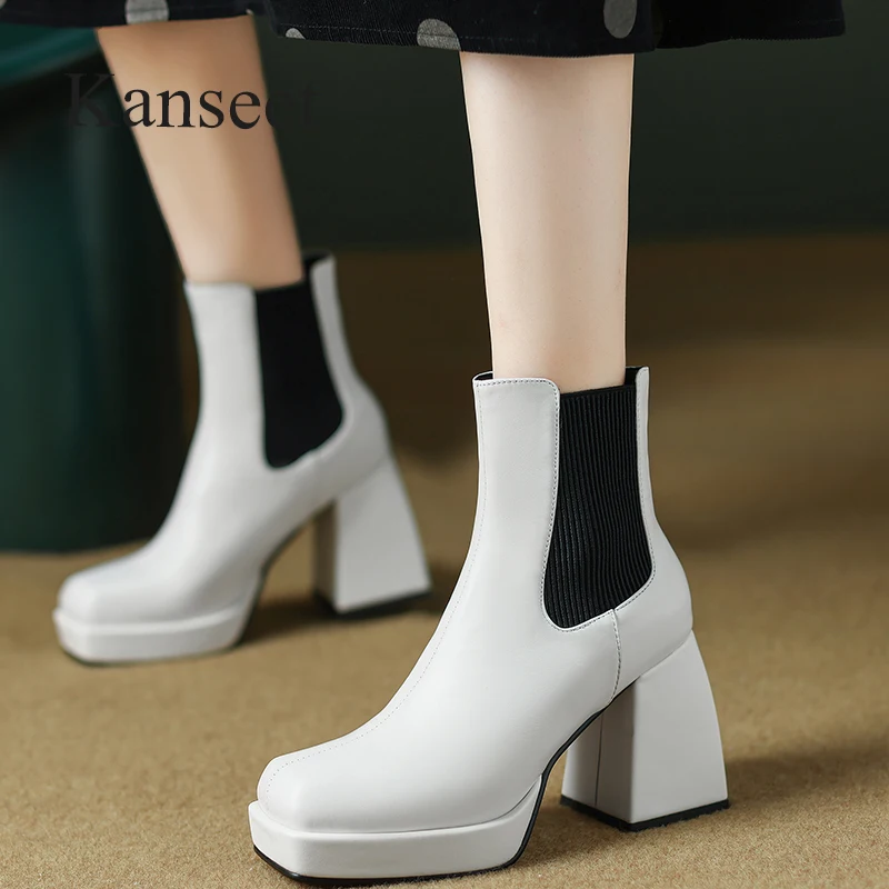 Kanseet Genuine Leather Women's Ankle Boots Autumn Winter New Square Toe Shoes White Elastic Handmade Thick Heels Short Boots 42
Kanseet Genuine Leather Women's Ankle Boots Autumn Winter New Square Toe Shoes White Elastic Handmade Thick Heels Short Boots 42