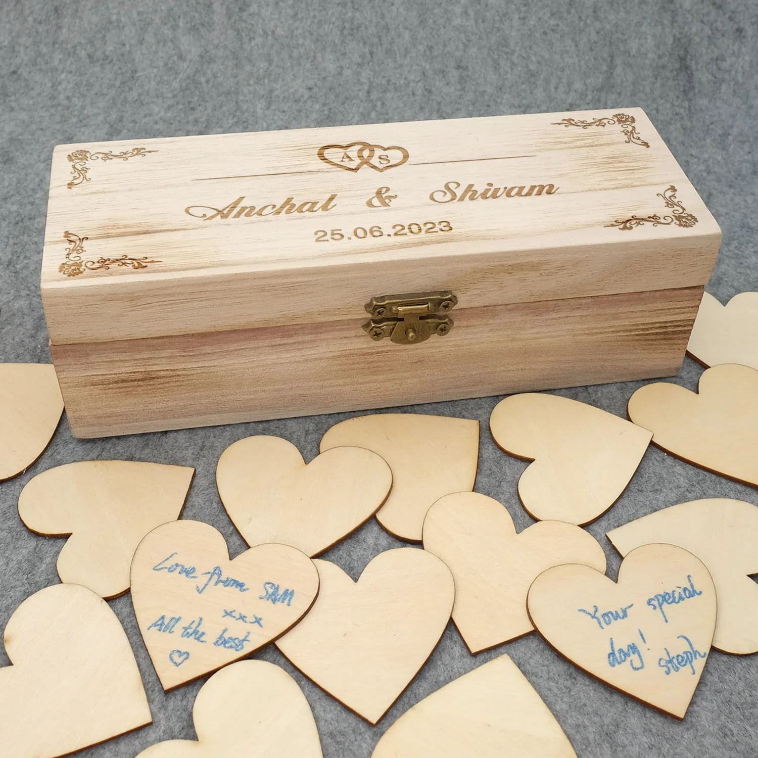 Personalized Wedding Guest Book with Hearts, Custom Rustic Keepsakes, Alternative Engraved Wooden Heart Drop Box
Personalized Wedding Guest Book with Hearts, Custom Rustic Keepsakes, Alternative Engraved Wooden Heart Drop Box
