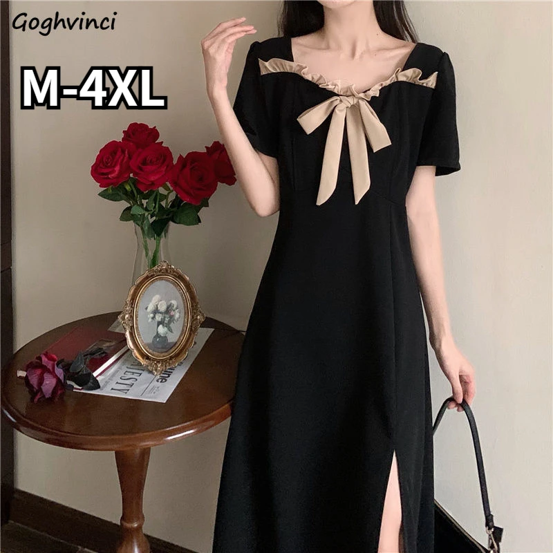 Dress Women Bow Patchwork Tender Ladies Elegant Girl Classy Side-slit A-line Vintage High Waist Slim Oversize M-4XL Fashion New
Dress Women Bow Patchwork Tender Ladies Elegant Girl Classy Side-slit A-line Vintage High Waist Slim Oversize M-4XL Fashion New
