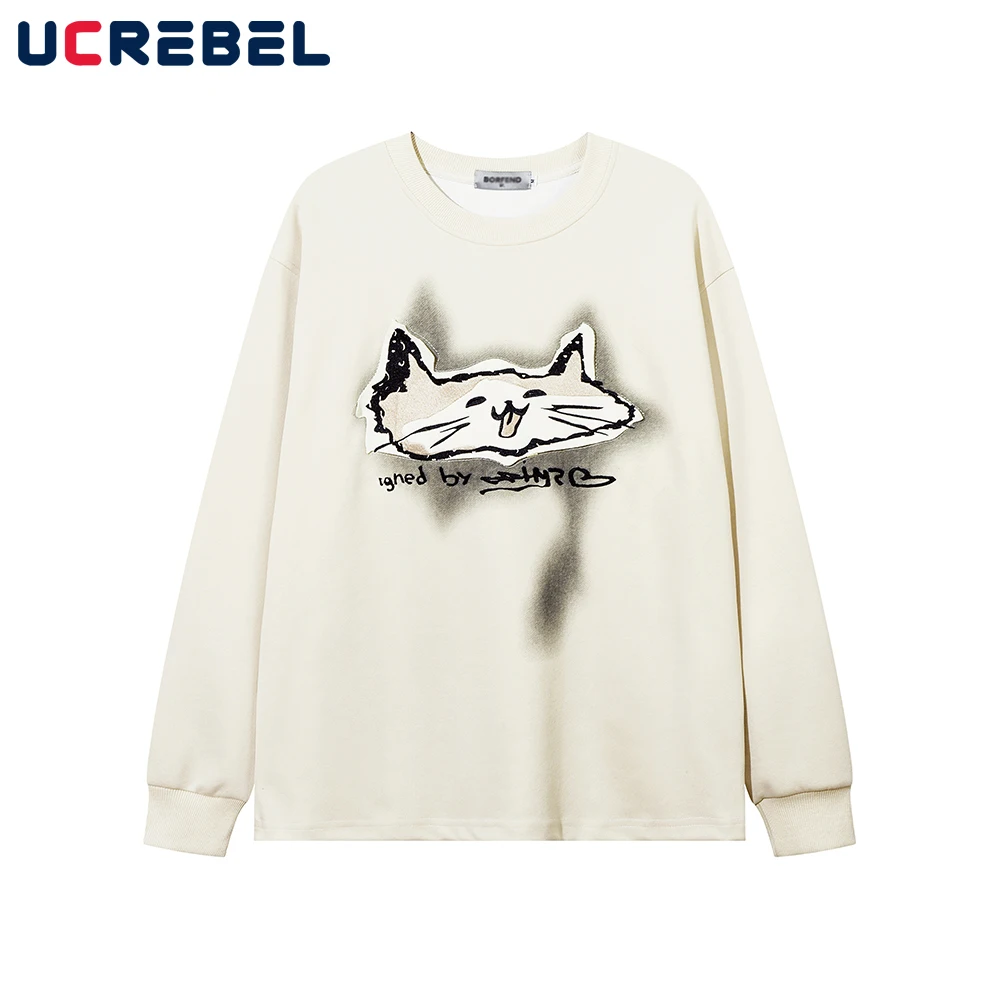 Футболка мужская с заплатками и круглым вырезом, уличная одежда с мультяшным принтом, свободная Повседневная рубашка с длинными рукавами и спущенными плечами, осень 
Футболка мужская с заплатками и круглым вырезом, уличная одежда с мультяшным принтом, свободная Повседневная рубашка с длинными рукавами и спущенными плечами, осень