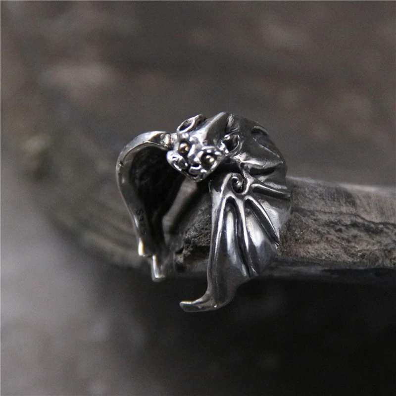 

Серебряное кольцо MeiBaPJ в ретро стиле, винтажное Открытое кольцо из тайского серебра S925 с летучей мышью, модное Ювелирное Украшение
