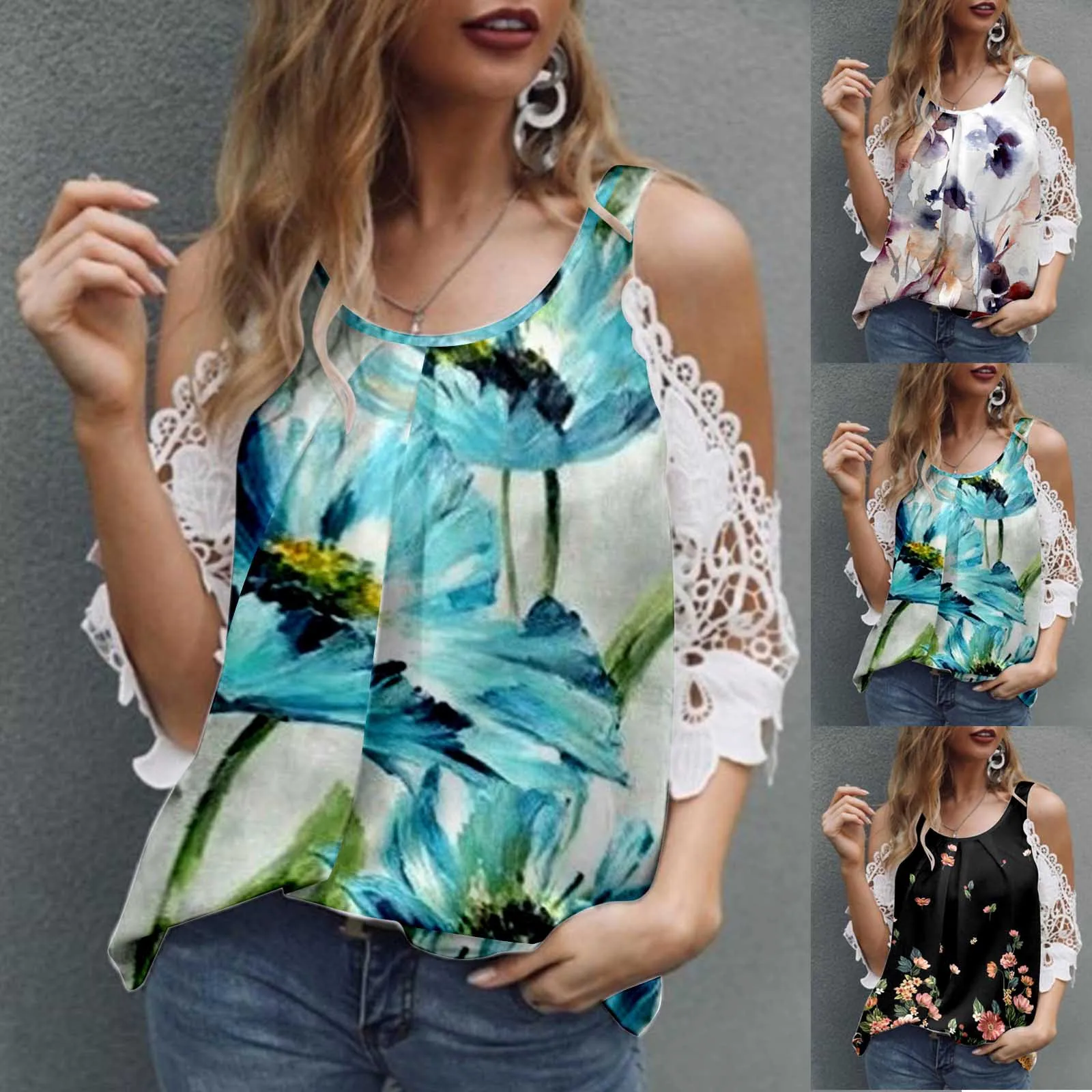 Women Casual Shirt Summer Off Shoulder Top Lace Sleeve Mid Long Sleeve Printed T Shirt Top Ladies Clothes
Women Casual Shirt Summer Off Shoulder Top Lace Sleeve Mid Long Sleeve Printed T Shirt Top Ladies Clothes