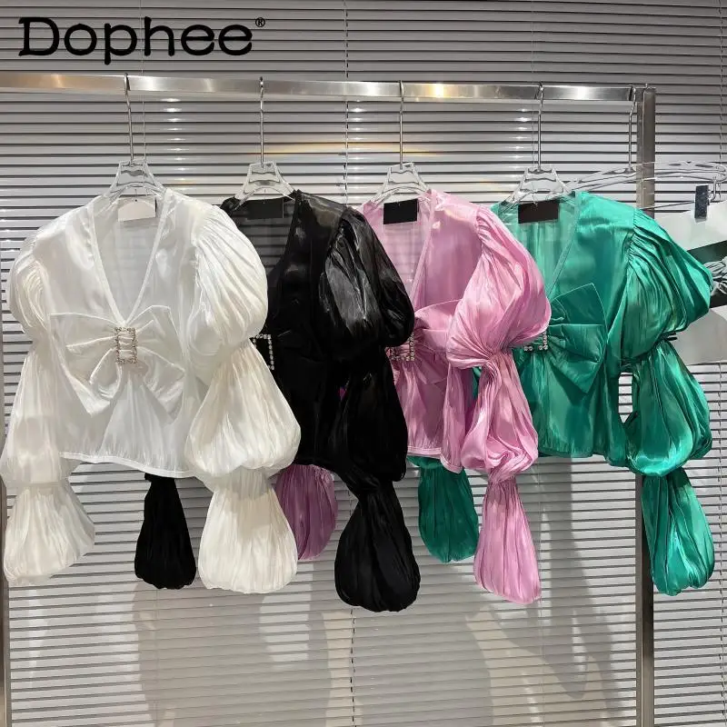 Sweet Bow Decoration Lantern Sleeve Shirt Female Temperament V-neck Transparent Chiffon Blouse Top 2022 Spring New Blusas Mujer
Sweet Bow Decoration Lantern Sleeve Shirt Female Temperament V-neck Transparent Chiffon Blouse Top 2022 Spring New Blusas Mujer