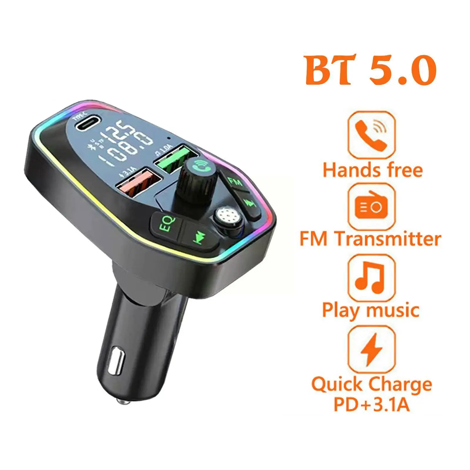 Car Handsfree FM Transmitter Dual Display Type C PD Car Charger 20W Dual Charging Bluetooth Kit Handsfree USB 3.1A 5.0 Fast K9X9
Car Handsfree FM Transmitter Dual Display Type C PD Car Charger 20W Dual Charging Bluetooth Kit Handsfree USB 3.1A 5.0 Fast K9X9