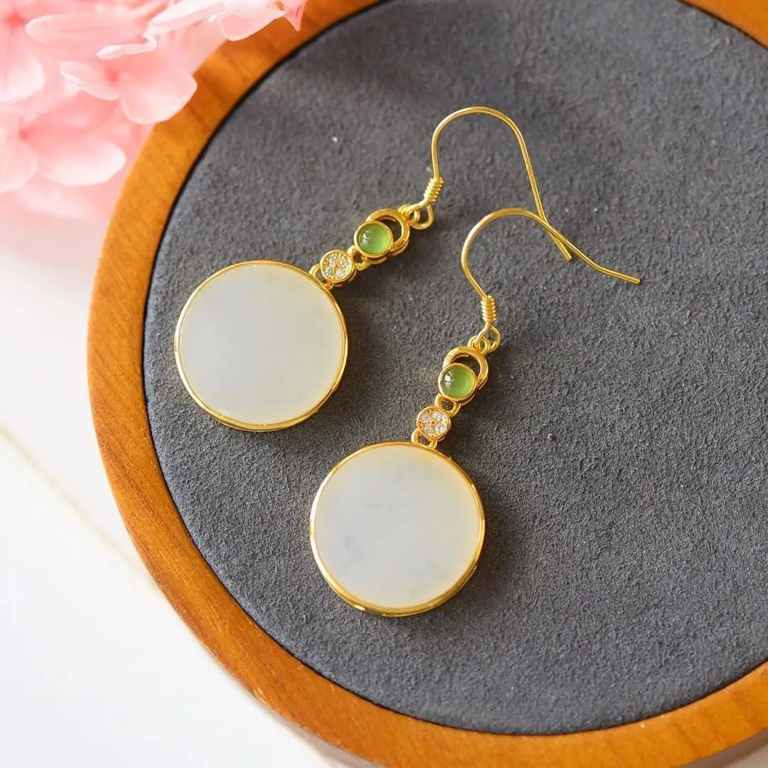 925 white jade medallion earrings natural Hetian jade road ping an ring earrings vintage simple ethnic style jewelry
925 white jade medallion earrings natural Hetian jade road ping an ring earrings vintage simple ethnic style jewelry