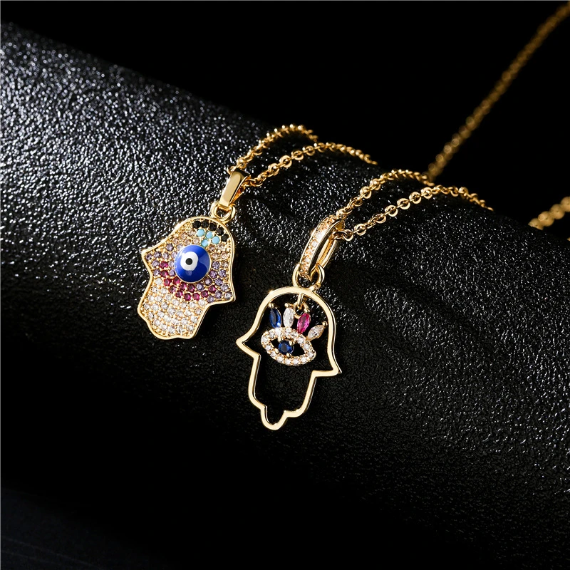 Fama Palm Devil's Eye Pendant Necklace Hollow Oil Drop Copper Real Gold Plated Micropaved Zircon Necklaces Jewelry New Arrival
Fama Palm Devil's Eye Pendant Necklace Hollow Oil Drop Copper Real Gold Plated Micropaved Zircon Necklaces Jewelry New Arrival