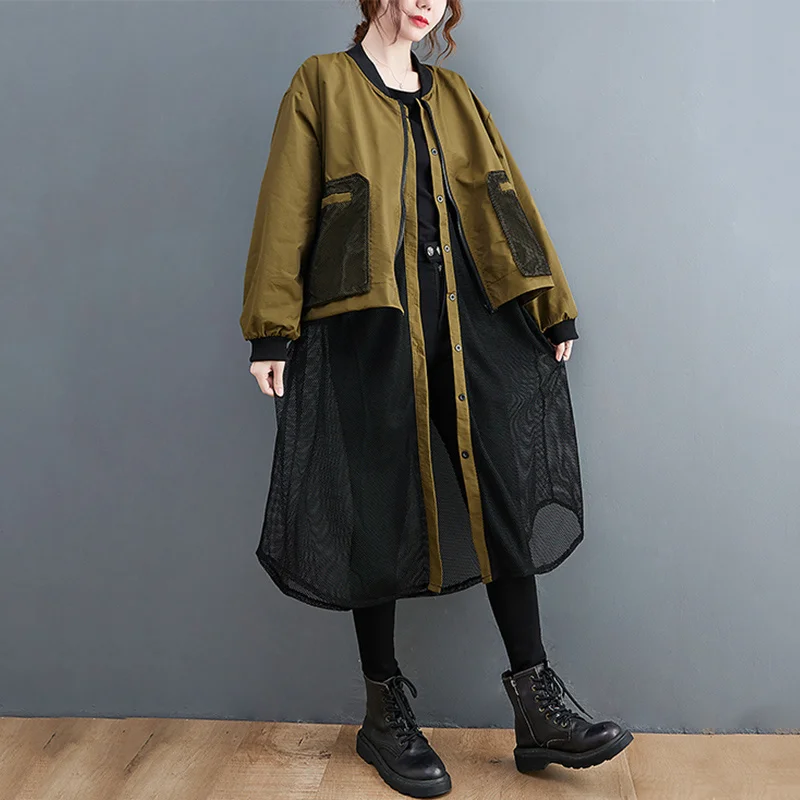Windbreaker Mesh Perspective Fashion New Women Patchwork Baseball Pocket Long Style Loose Straight Type Harajuku Retro Leisure
Windbreaker Mesh Perspective Fashion New Women Patchwork Baseball Pocket Long Style Loose Straight Type Harajuku Retro Leisure