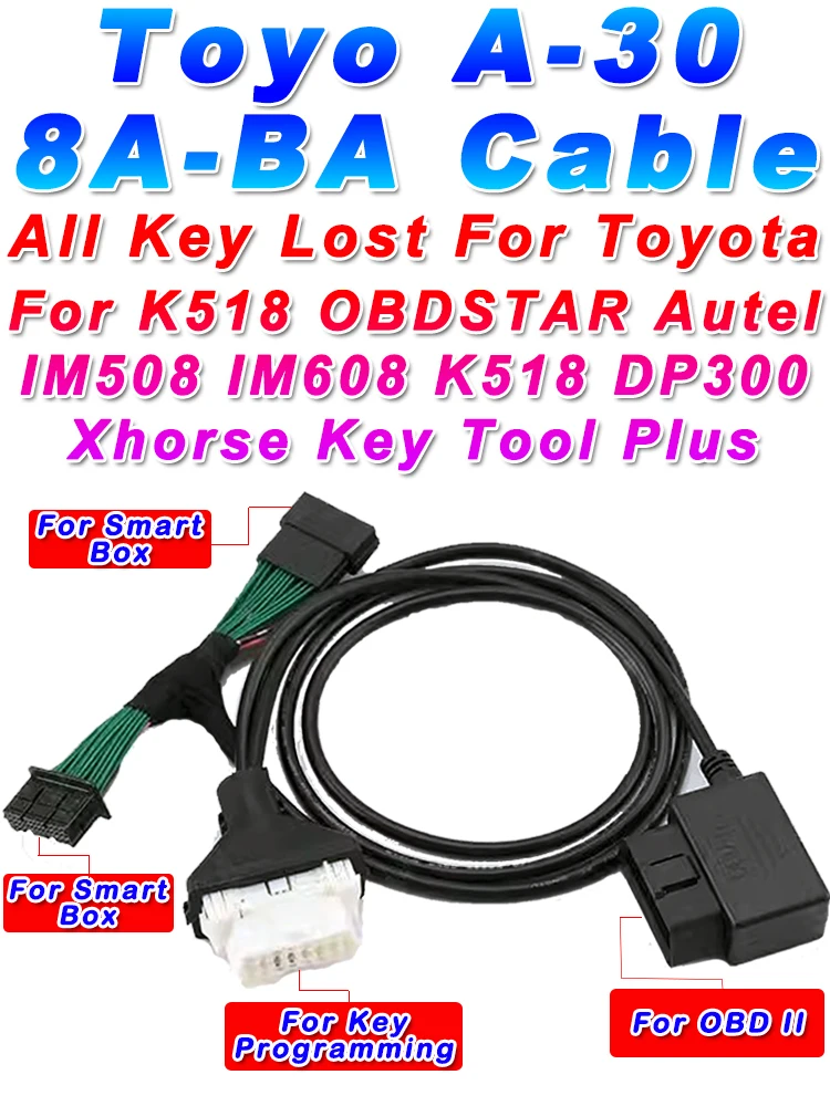 Toyo A-30 A30 кабель 8A-BA для Toyota 4A смарт-ключ кабель подходит для OBDSTAR Autel IM508 IM608 K518 Xhorse ключ инструмент плюс все ключи потерянные 
Toyo A-30 A30 кабель 8A-BA для Toyota 4A смарт-ключ кабель подходит для OBDSTAR Autel IM508 IM608 K518 Xhorse ключ инструмент плюс все ключи потерянные