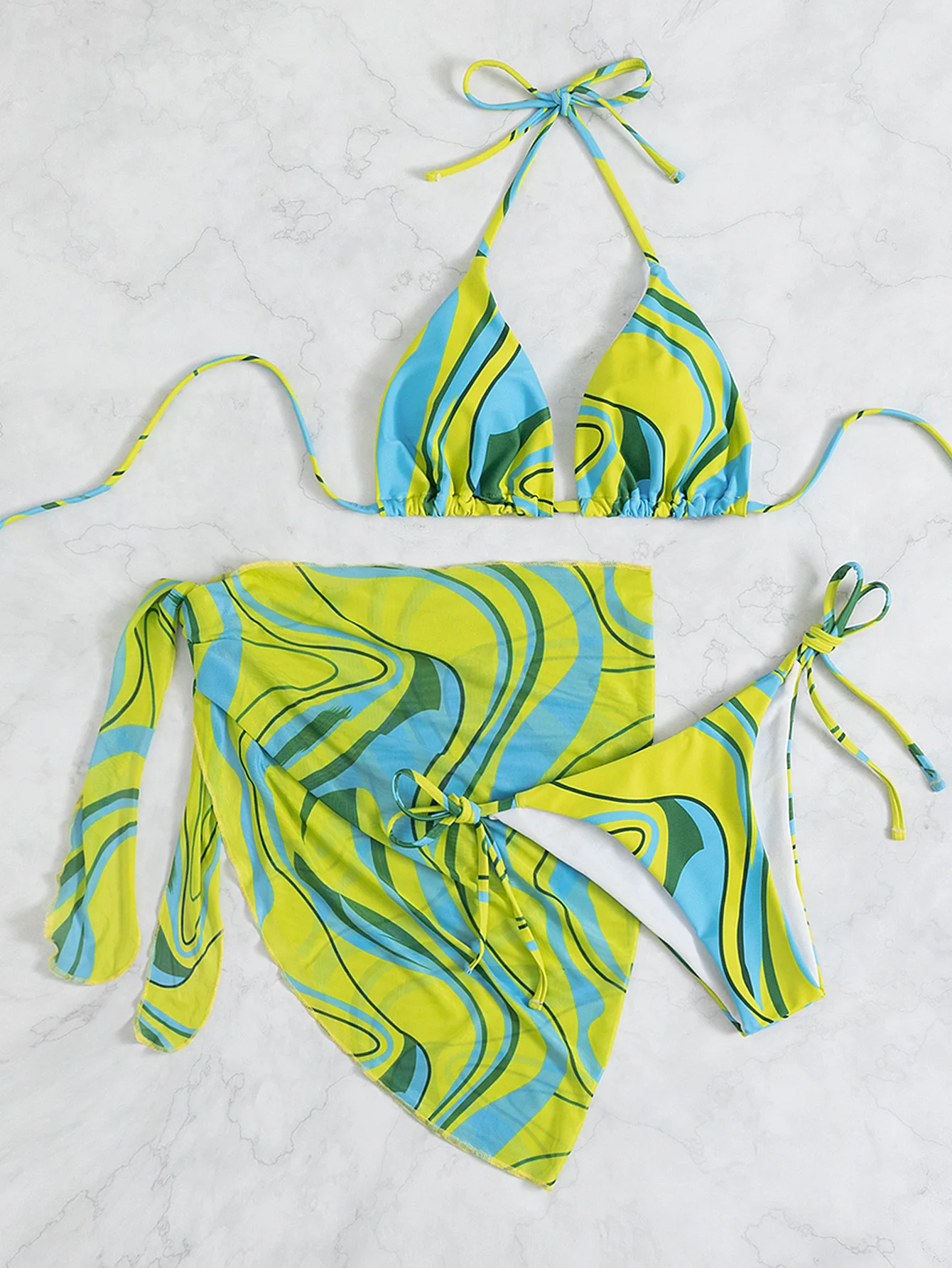 Sexy Mesh Cover up Skirt Bikini Set Women Green Gradient Print 3 Piece Swimsuit beach Bathing Suit Thong Swimwear Biquini 
Sexy Mesh Cover up Skirt Bikini Set Women Green Gradient Print 3 Piece Swimsuit beach Bathing Suit Thong Swimwear Biquini