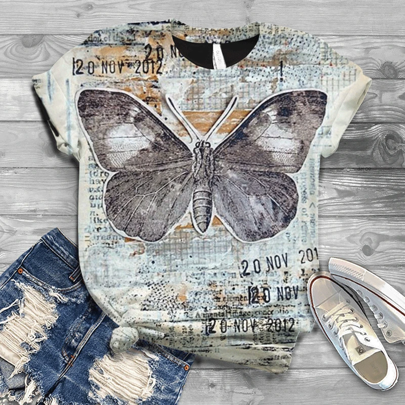 Summer new women's T-shirt butterfly print retro fashion short-sleeved Harajuku casual loose and comfortable T-shirt top women
Summer new women's T-shirt butterfly print retro fashion short-sleeved Harajuku casual loose and comfortable T-shirt top women