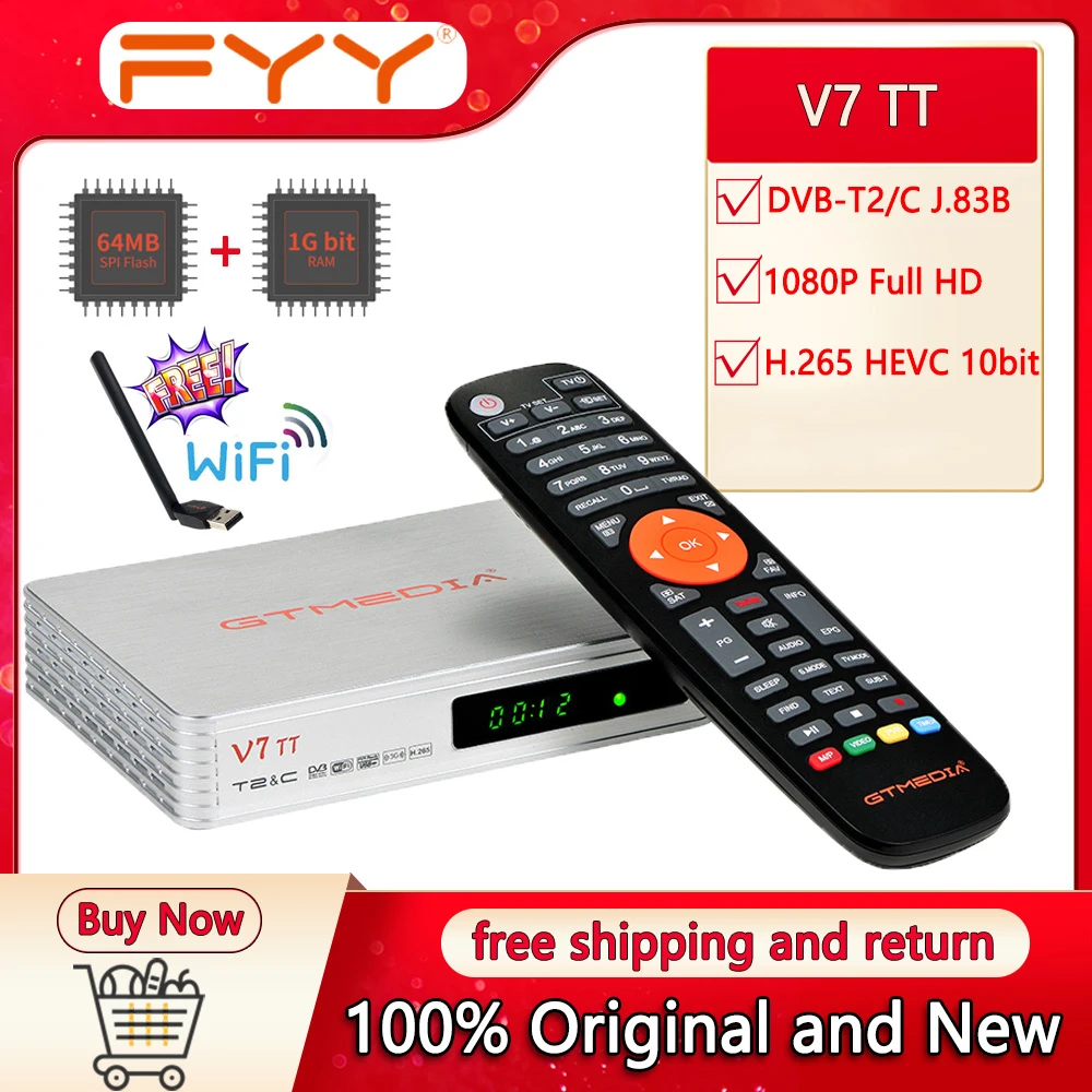 GTMEDIA V7 TT DVB-T/T2/C J.83B Terrestrial TV Receiver 1080P HD Digital TV Tuner Receptor H.265 HEVC 10 bit Decoder Combo
GTMEDIA V7 TT DVB-T/T2/C J.83B Terrestrial TV Receiver 1080P HD Digital TV Tuner Receptor H.265 HEVC 10 bit Decoder Combo