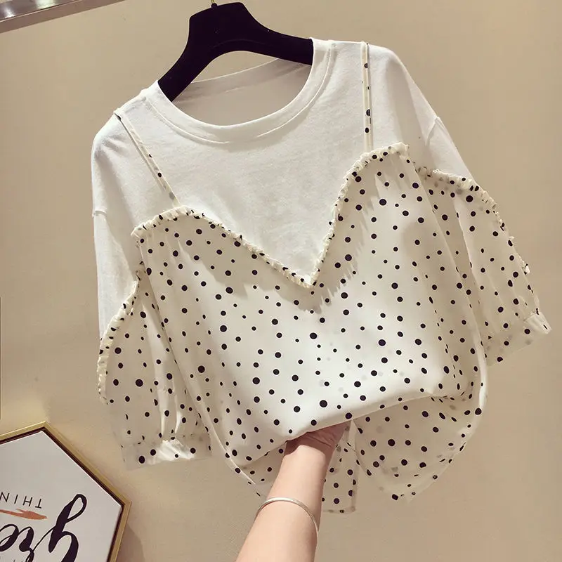 two-piece T-shirt women's short-sleeved 2022 new summer Korean loose chiffon stitching half-sleeved shirt top ins tide
two-piece T-shirt women's short-sleeved 2022 new summer Korean loose chiffon stitching half-sleeved shirt top ins tide