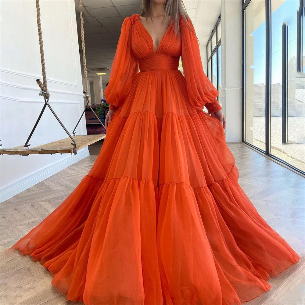 Long Puff Sleeves Prom Dresses V-Neck Pleats Chiffon Evening Gowns Women Party Night Vestidos De Gala Plus Size Custom Size
Long Puff Sleeves Prom Dresses V-Neck Pleats Chiffon Evening Gowns Women Party Night Vestidos De Gala Plus Size Custom Size