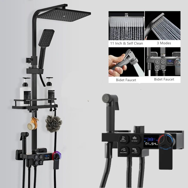 Display Thermostatic Shower Faucet Set Rainfall Bathtub Tap With Bathroom Shelf Water Flow Produces Power Generation
Display Thermostatic Shower Faucet Set Rainfall Bathtub Tap With Bathroom Shelf Water Flow Produces Power Generation