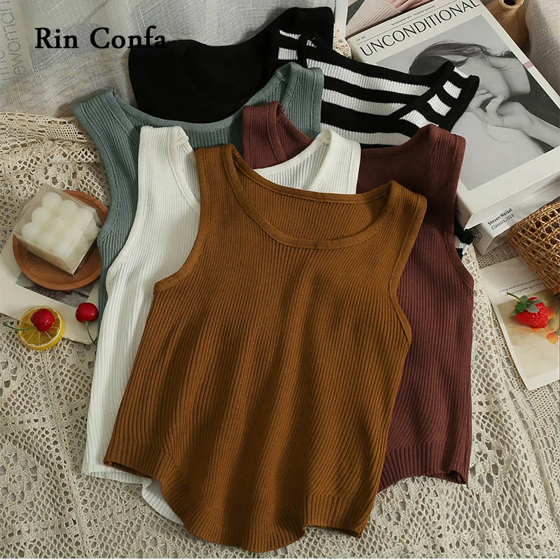 Rin Confa New Summer Slim Basic Show Thin All-Match Wear Outside Top Women Knitted Vest Sleeveless Condole Belt Fashion Tops 
Rin Confa New Summer Slim Basic Show Thin All-Match Wear Outside Top Women Knitted Vest Sleeveless Condole Belt Fashion Tops