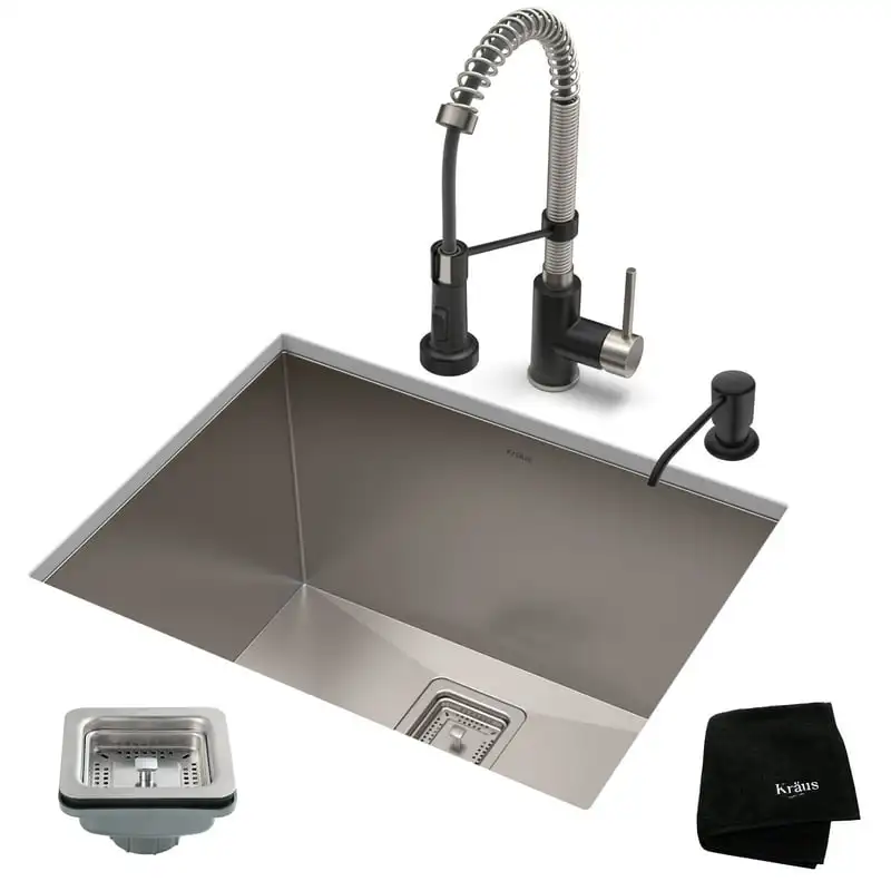 18 Gauge Pax Laundry and Utility Sink Combo Set with Bolden 18-inch Kitchen Faucet and Soap Dispenser, Stainless Steel Matte Bla
18 Gauge Pax Laundry and Utility Sink Combo Set with Bolden 18-inch Kitchen Faucet and Soap Dispenser, Stainless Steel Matte Bla