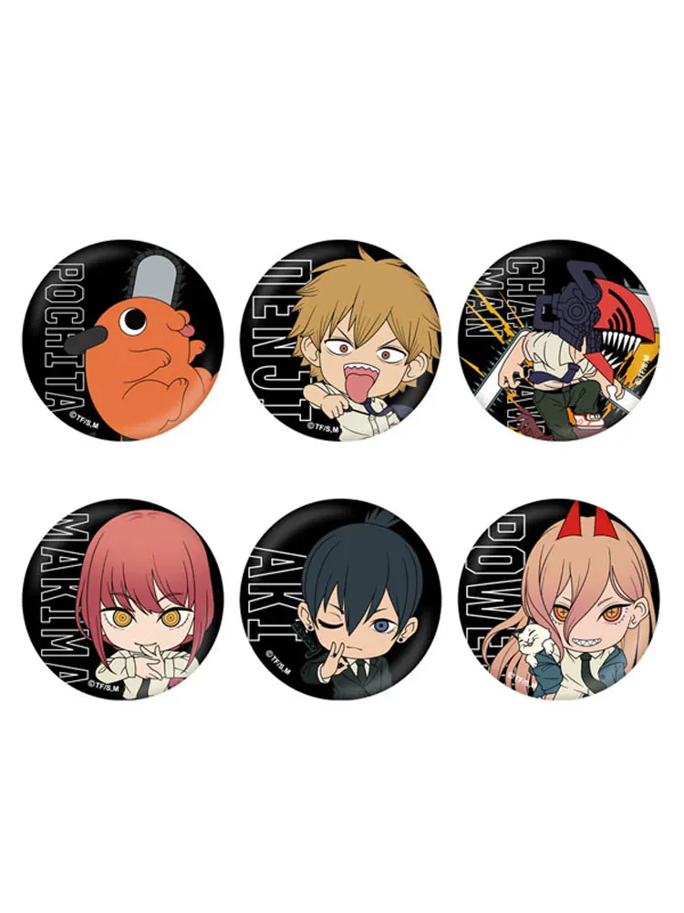 

6pcs/1lot Anime Chainsaw Man Power Hayakawa Aki Figure 3599 Badges Round Brooch Pin Gifts Kids Toy
